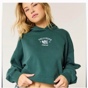 Hollister Cropped Telluride Hoodie - Dark Green